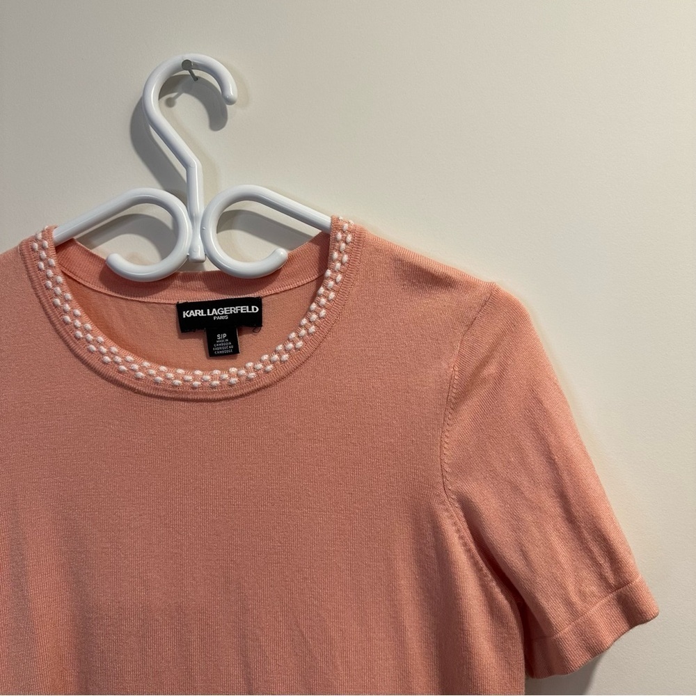 Karl Lagerfield Paris | womens small light coral/pink short sleeves sweater - Picture 2 of 7